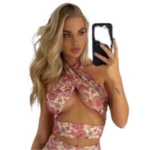 Tiger Mist Pink Floral Crop Top
